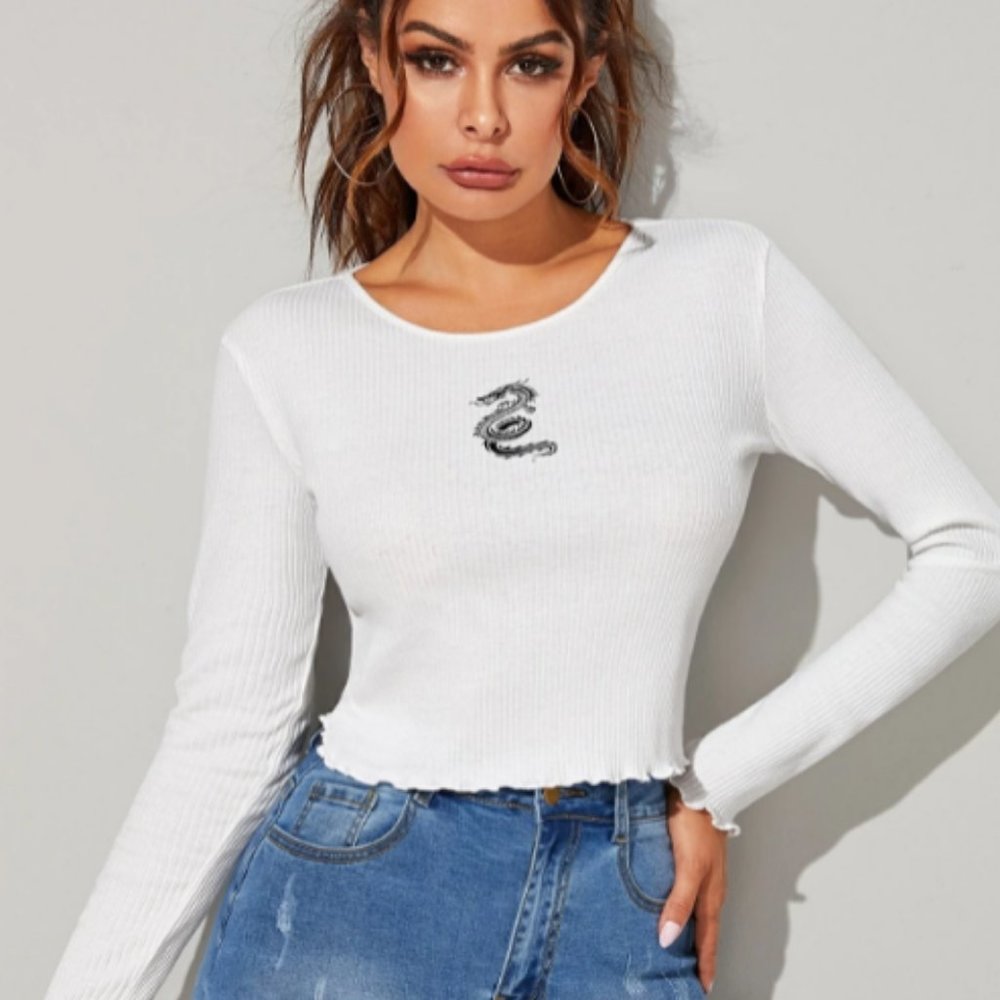 Cream Ribbed Dragon Print Shirt Shein Dolls Kill x